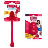 KONG Classic + KONG čisticí kartáč - výhodná sada - KONG Classic L (10 cm) + čisticí kartáč S–XXL