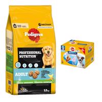 Pedigree Professional Nutrition 12kg + Dentastix Small 56ks - 15% sleva -  Adult s drůbežím a zeleninou 12kg + Dentastix každodenní péče o zuby Small, 56 ks - pro mladé a malé psy (5-10 kg)