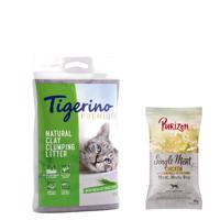 Tigerino Premium 2 x 12 kg + Purizon Single Meat kuřecí s květy heřmánku  - Premium - Fresh Cut Grass 2 x 12 kg + Single Meat kuřecí s květy heřmánku 100g