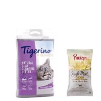 Tigerino Premium 2 x 12 kg + Purizon Single Meat kuřecí s květy heřmánku  -  Premium - s vůní levandule 2 x 12 kg + Single Meat kuřecí s květy heřmánku 100g