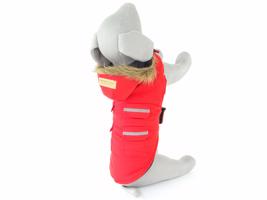 Vsepropejska Lexa bunda pro psa s kapucí a kožíškem Barva: Červená, Délka zad (cm): 20, Obvod hrudníku: 32 - 36 cm