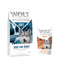 Wolf of Wilderness granule, 12 kg + Training “Explore the Wide Acres” zdarma - Adult "Soft - Blue River" - losos 12 kg +  “Explore the Wide Acres” s kuřecím