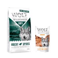 Wolf of Wilderness granule, 12 kg + Training “Explore the Wide Acres” zdarma - "Soft - Rocky Spires" - kuřecí z volného chovu s perličkou 12 kg +  “Explore the Wide Acres” s kuřecím